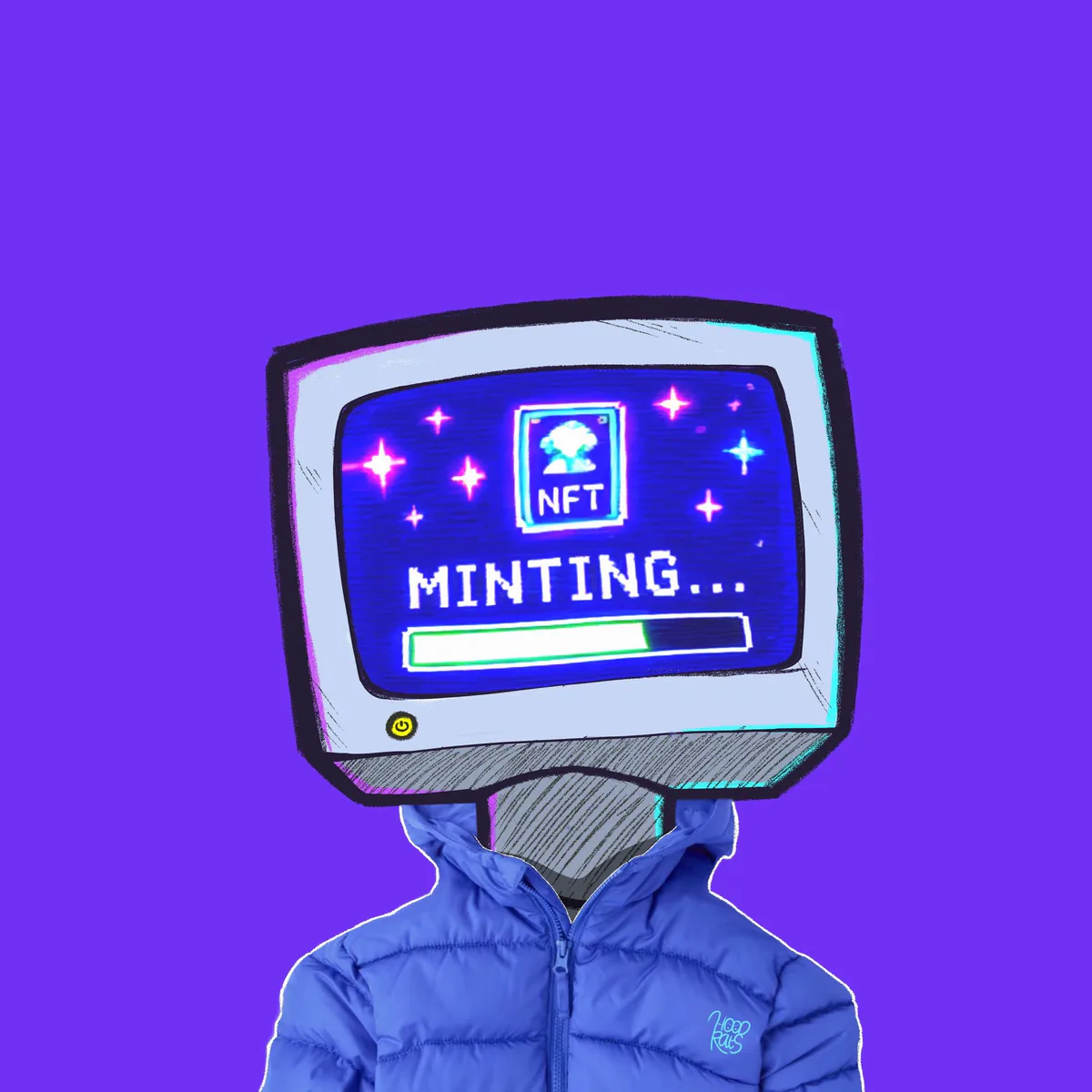 Hand-drawn CRT.INK Minting character
